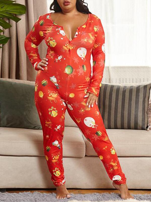 Cartoon Maternity Christmas Plus Size Onesie Pajama Long Jumpsuit