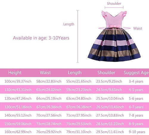 Kids Princess Dresses Strip with Puff Sleeve Ruffles Elegant Girls Gown for Birthday Party Toddle 2-10Years