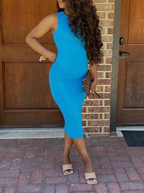 Round Neck Sleeveless Bodycon Maternity Maxi Dress