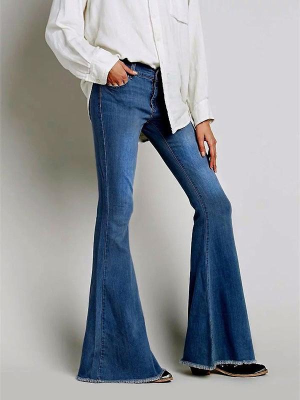 Seindeal Dark Blue Pockets High Waist 70s 80s Long Bell Bottom Hippie Jeans Flared Pants Flared Flared Jeans Women