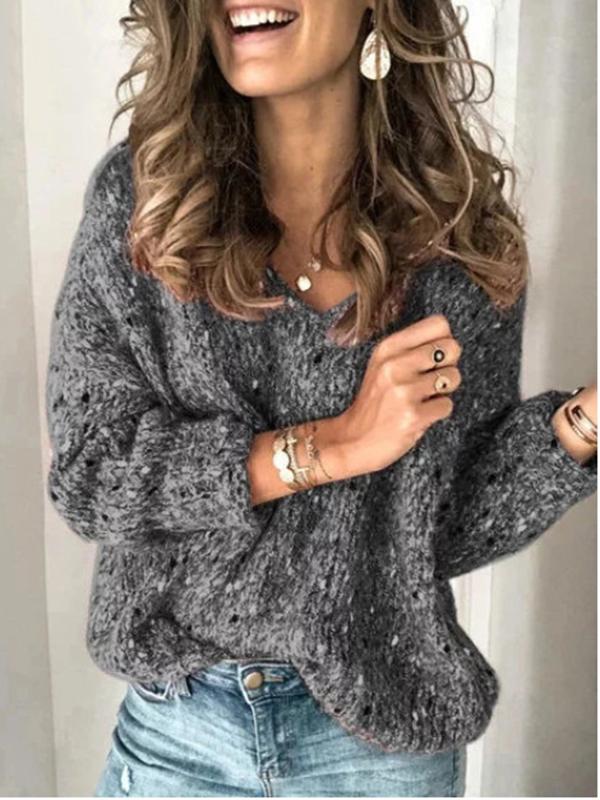 Patchwork V-neck Long Sleeve Crochet Oversized Casual Maternity Sweater