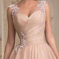 Seindeal Pink Lace Mesh V Neck Sleeveless Maxi Dress Evening Dress Ball Gown