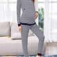 Striped Round Neck Long Sleeve Nursing Maternity Long Pajama Set