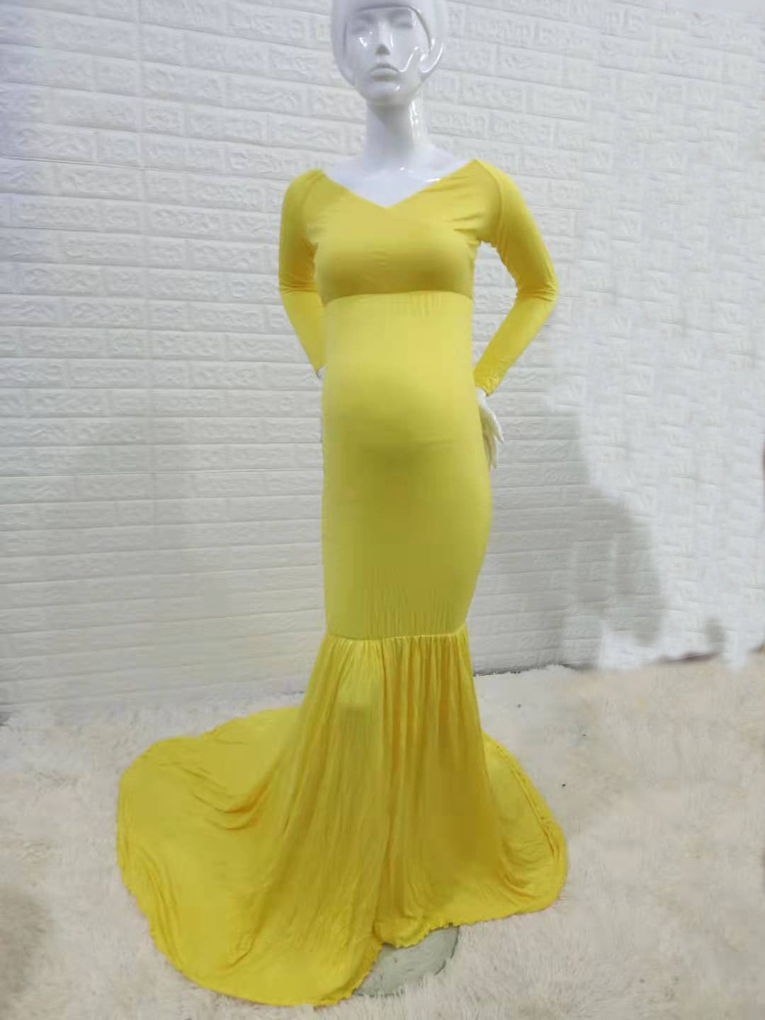 Seindeal Solid Color Off Shoulder Bodycon Baby Shower Dresses Maxi Mermaid Maternity Dress for Photoshoot