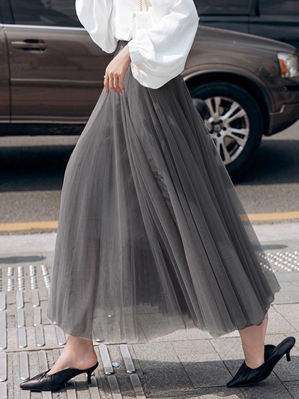 Seindeal Tulle skirt maxi skirt party mesh pleated elegant women