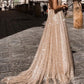 Spaghetti Straps Sequin Glitter V-neck Train Backless Elegant Maternity Maxi Dress