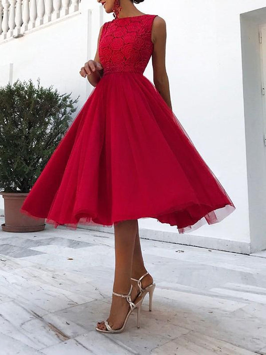 Red Patchwork Lace Mesh Backless Round Neck Sleeveless Women Midi Dresses Elegant Dress Party Dress Evening Dress