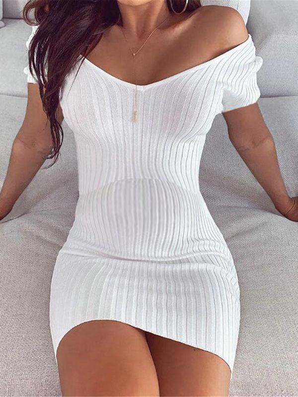 Solid Off Shoulder Fitted Short Sleeve Maternity Casual Mini Dress