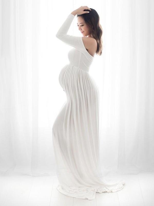 Seindeal Bandeau Solid Off Shoulder Photoshot Maternity Maxi Dress