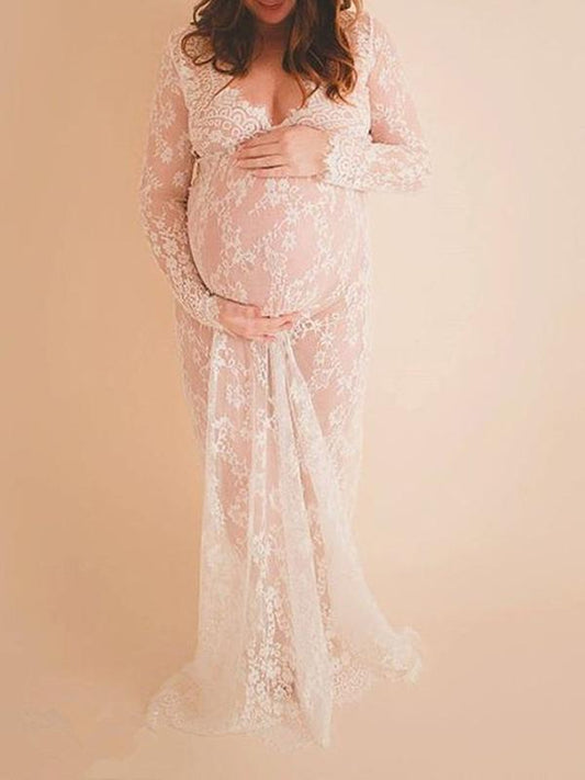 Floral Lace Sheer Plus Size Photoshoot Maternity Maxi Dress