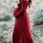 Seindeal Ruched Off Shoulder Draped Long Sleeve Maternity Maxi Dress