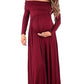 Seindeal Ruched Off Shoulder Draped Long Sleeve Maternity Maxi Dress