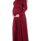 Seindeal Ruched Off Shoulder Draped Long Sleeve Maternity Maxi Dress