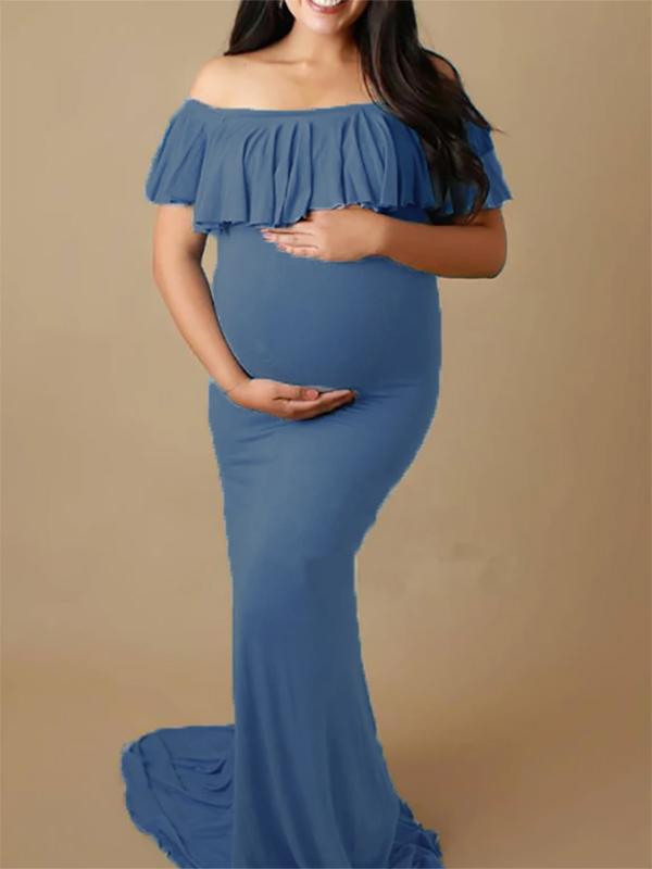 Seindeal Ruffle Off-shoulder Maxi Maternity Dress for Baby Shower