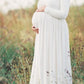 Seindeal Chiffon Draped Off-shoulder Long Sleeve Elegant Maternity Maxi Dress