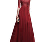 Solid Color Pleated Lace Round Neck Half-Length Women Maxi Dresses Elegant Dress Party Dress Evening Dress Ball Gown