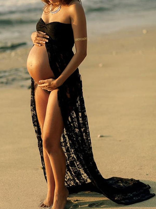 Lace Slit Bandeau Photoshoot Maternity Maxi DressHalloween