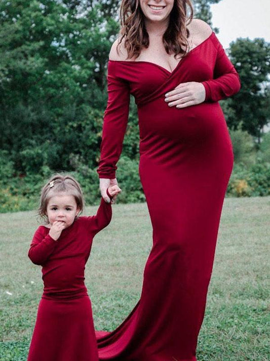 Draped Off Shoulder Maternity Photoshoot Elegant Maxi Dress