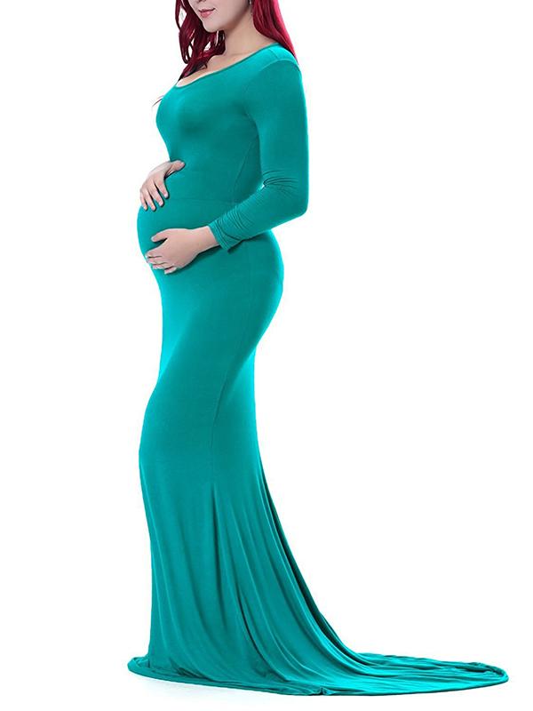 Draped Off Shoulder Maternity Photoshoot Elegant Maxi Dress