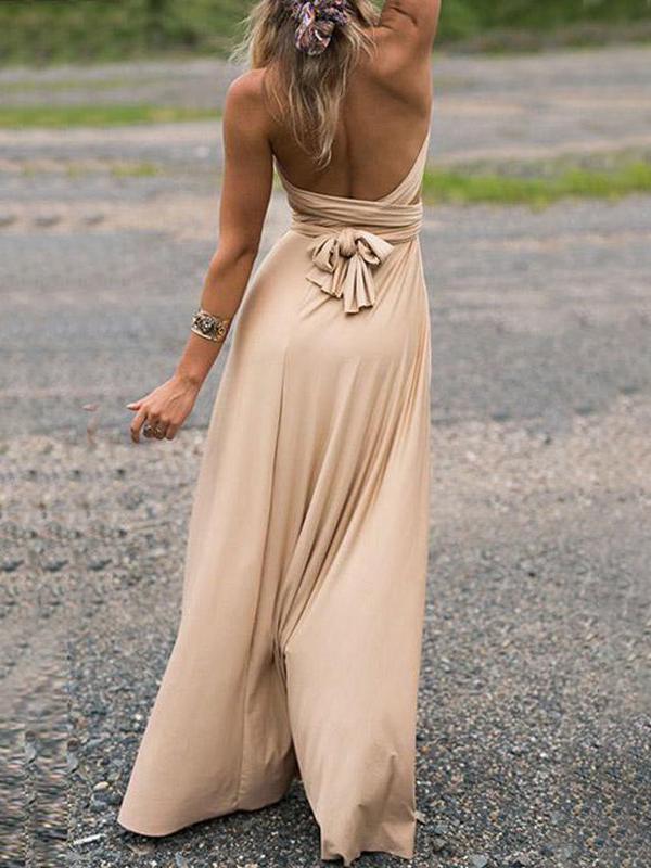 Seindeal Maxi Dress Ball Gown Evening Dress Halter Neck Backless Elegant Fashion