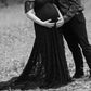 Seindeal Lace Draped Ruffle Off Shoulder Maternity For Babyshower Maxi Dress