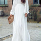 Solid Fluid Buttoning Flowy  Long Elegant Sleeve White Baby Shower Dress