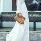 Solid Fluid Buttoning Flowy  Long Elegant Sleeve White Baby Shower Dress