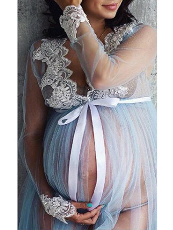 Lace Grenadine Slit For Babyshower Maternity Maxi Dress