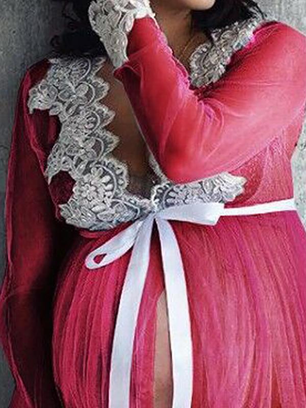 Lace Grenadine Slit For Babyshower Maternity Maxi Dress