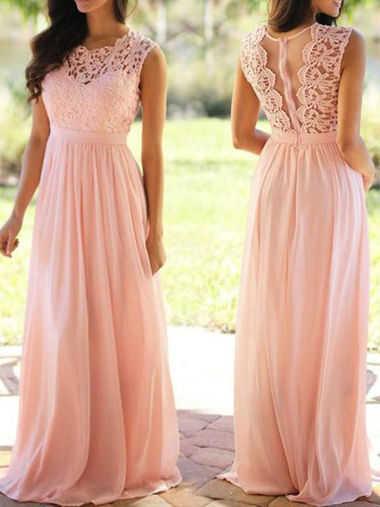 Pink Lace Pleated Backless Sleeveless Elegant Maxi Dress For Wedding Guests Evening Dress