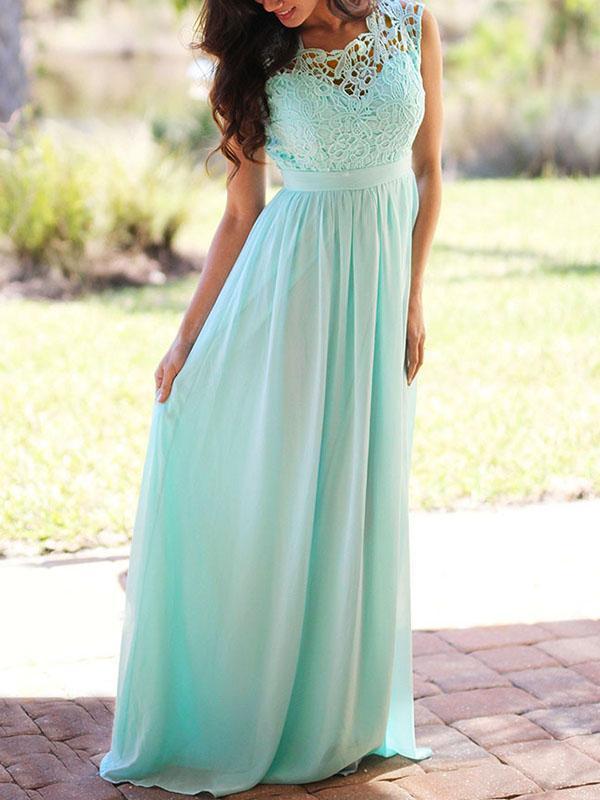 Lace Backless Round Neck Sleeveless Women Maxi Dresses Elegant Dress Evening Dress Ball Gown