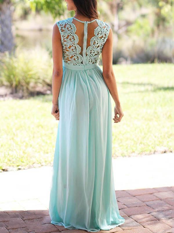 Lace Backless Round Neck Sleeveless Women Maxi Dresses Elegant Dress Evening Dress Ball Gown