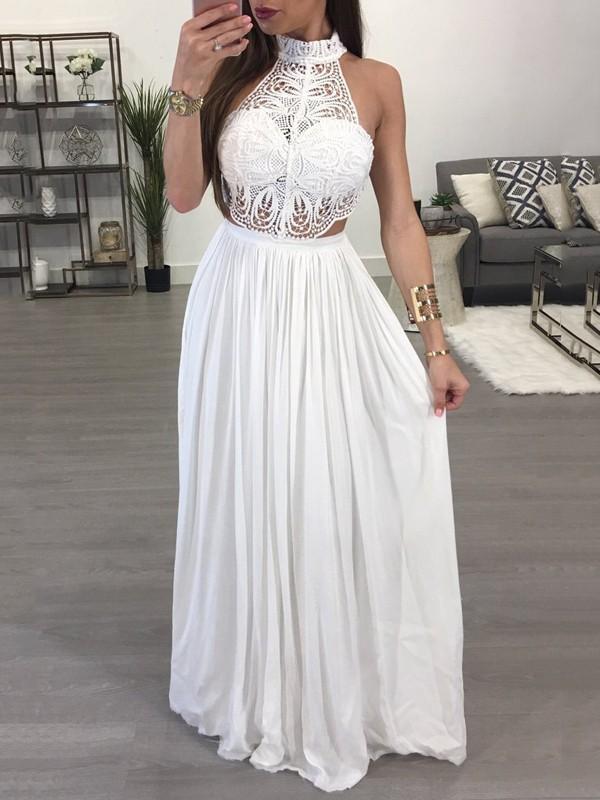 Lace Backless Halter Sleeveless Women Maxi Dresses Party Dress Evening Dress Ball Gown