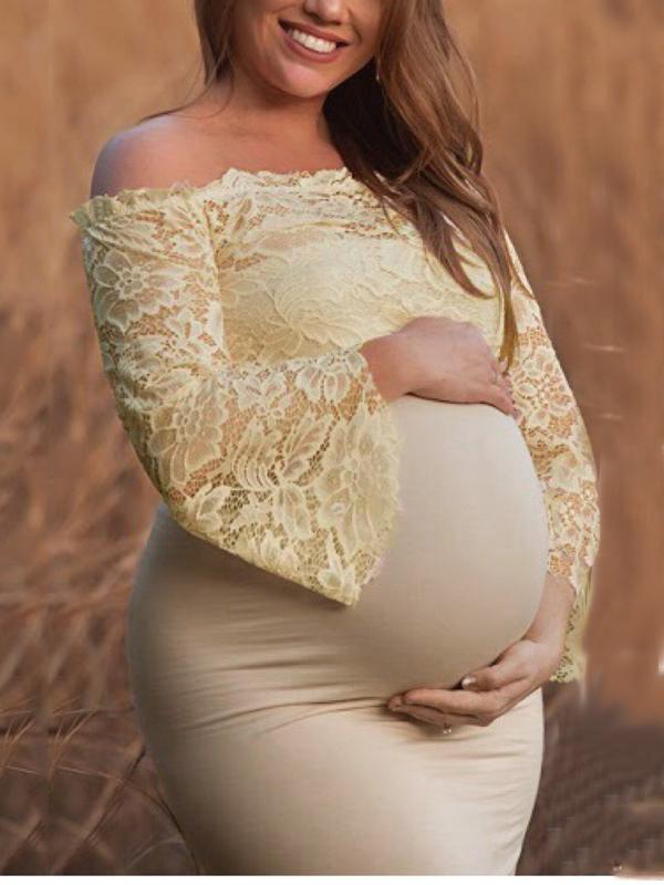 Lace Off Shoulder Bell Sleeve For Babyshower Maternity Dress