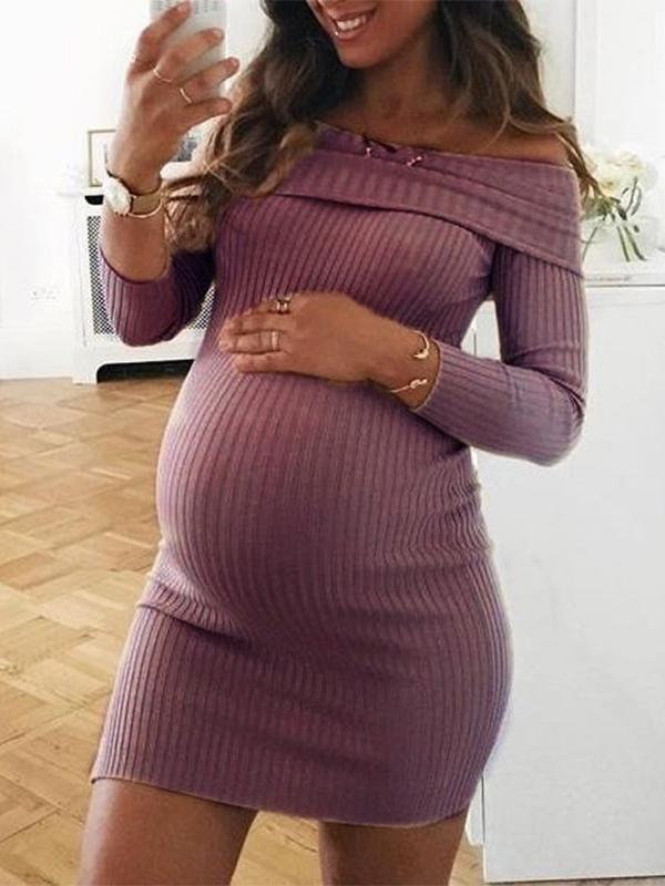 Seindeal Off Shoulder Long Sleeve Fashion Knit Maternity Dress