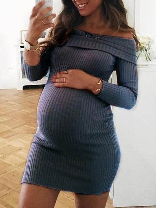 Seindeal Off Shoulder Long Sleeve Fashion Knit Maternity Dress