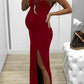 Side Slit Bodycon Round Neck Short Sleeve Casual Maxi Maternity Dress