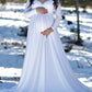 Off Shoulder Pleated Long Sleeve Babyshower Maternity Maxi Dress