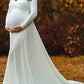 Off Shoulder Pleated Long Sleeve Babyshower Maternity Maxi Dress