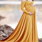 Off Shoulder Pleated Long Sleeve Babyshower Maternity Maxi Dress