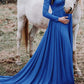 Off Shoulder Pleated Long Sleeve Babyshower Maternity Maxi Dress