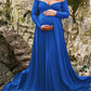 Off Shoulder Pleated Long Sleeve Babyshower Maternity Maxi Dress