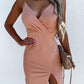 Slit Pleated V-Neck Spaghetti Straps Women Mini Dresses Party Dress Tight Dress