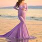 Seindeal Solid Color Off Shoulder Bodycon Baby Shower Dresses Maxi Mermaid Maternity Dress for Photoshoot