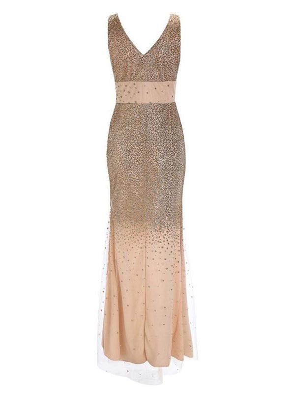 Sequin Fitted Slit V-neck Sleeveless Banquet Maternity Maxi Dress