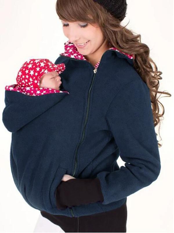 Multi-functional Zipper Kangaroo Baby Bags Hooded Cardigan Maternity Sweatshirt