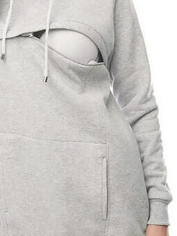 Pockets Zipper Cowl Neck Maternity Lactant Women Nursing Sweatshirt