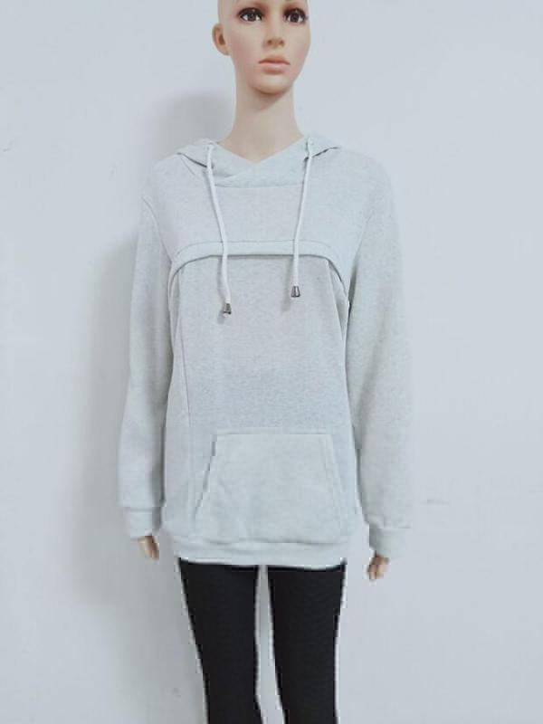 Pockets Zipper Cowl Neck Maternity Lactant Women Nursing Sweatshirt