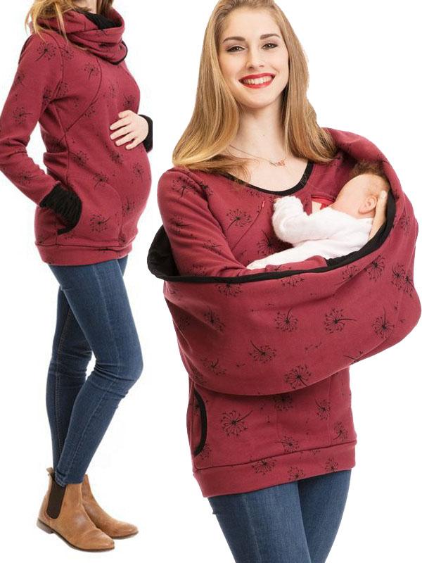 Flowers Print Long Sleeve Kangaroo Baby Bags Maternity Sweatshirt