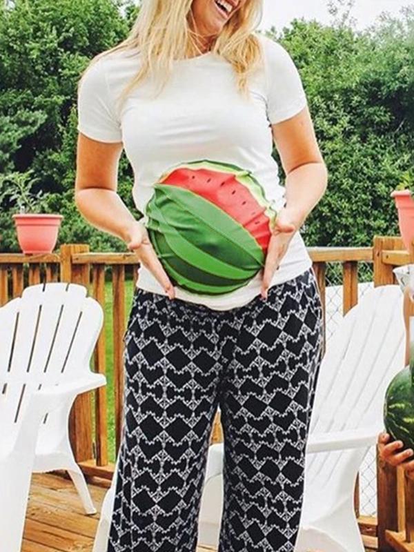 Watermelon Print Short Sleeve Maternity  Casual T-Shirt